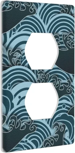 Vista 2 de Placas de pared para receptáculo de dispositivo dúplex de 1 banda, cubiertas de toma de corriente azul retro onduladas, cubiertas decorativas