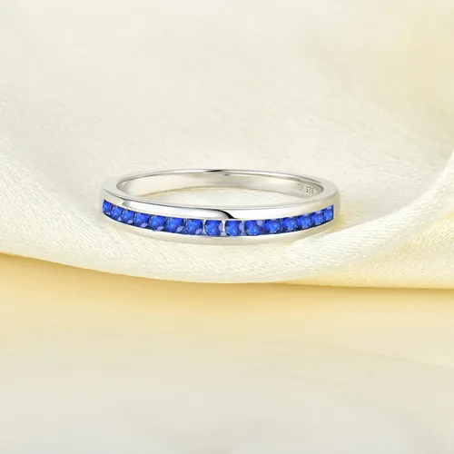 Vista 6 de YL Anillo apilable de plata de ley 925 con halo de piedras natales para mujeres