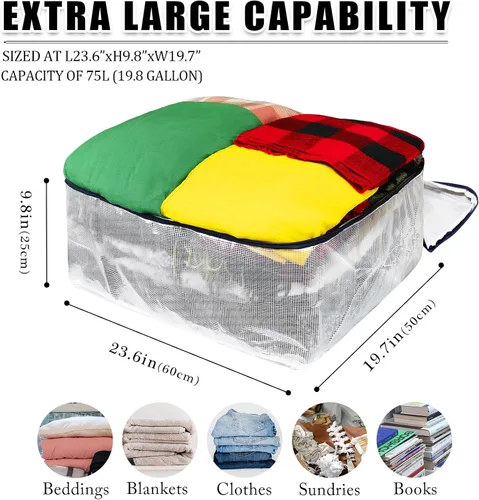 Vista 2 de Bolsas de almacenamiento transparentes con cremallera, capacidad extra grande de 75 L, armario, organizador de almacenamiento debajo de la cama