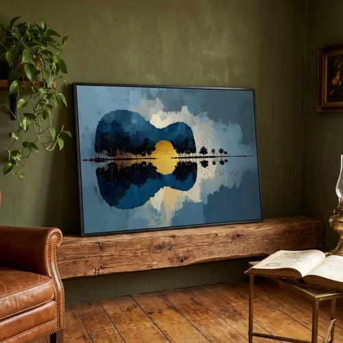Vista 15 de LuxeWood Arte de Pared Musical en Lienzo - Impresiones Temáticas Musicales Medianas y Grandes para Sala de Estar, Oficina, Estudio, Airbnb