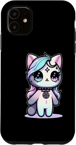 Vista 5 de Funda estética oculta espeluznante para iPhone 15 Kawaii Pastel Cat Ouija