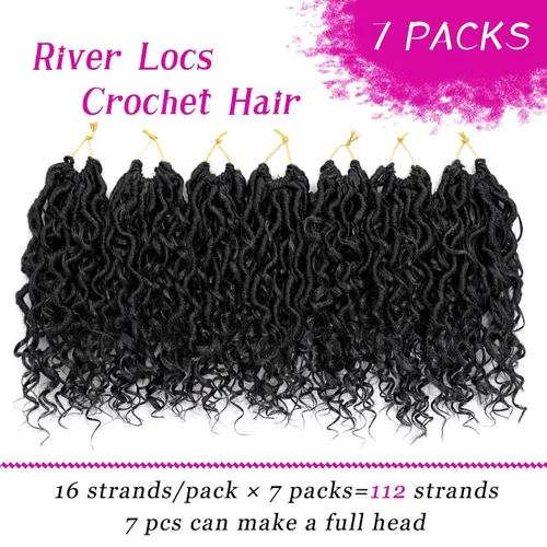 Vista 3 de 8 pulgadas Goddess Faux Locs pelo de ganchillo para mujer negro 7 paquetes de rastas estilo bohemio río para mujeres niños cabello pre rizado