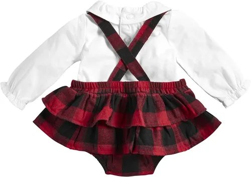 Vista 2 de Mud Pie Conjunto de Pinafore a cuadros de búfalo rojo para bebé niñas