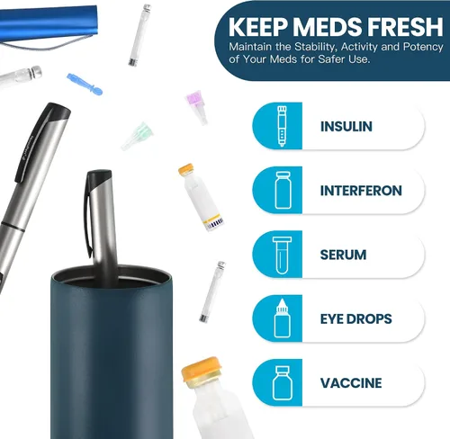 Vista 3 de Medineed Maletín de viaje para insulina aprobado por la TSA, organizador de viaje refrigerado para diabetes 60H con paquetes de hielo, enfriador