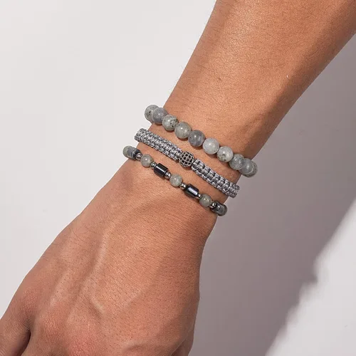 Vista 6 de Juego de pulseras de cuentas para hombre de 0.315 in y 0.157 in de piedras preciosas curativas trenzadas con dije de circonita cúbica, pulsera