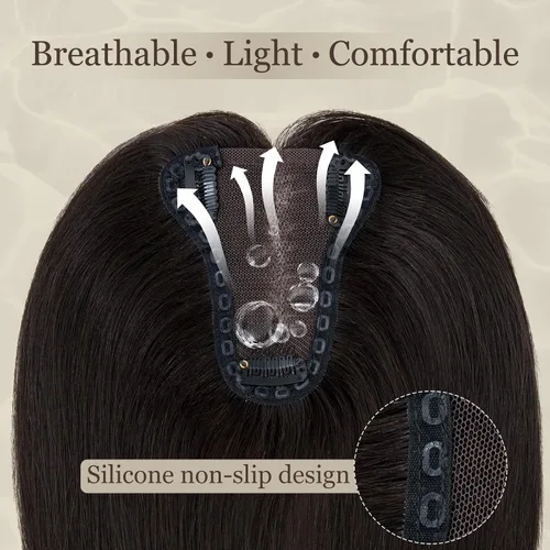 Vista 2 de MY-LADY Toppers de cabello humano real para mujer, cabello humano para cabello fino de 3.1 x 3.9 in, piezas de cabello con base de encaje, sin
