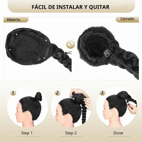 Vista 7 de WIGER Cola de caballo larga trenzada para mujeres negras de 34 pulgadas con cordón de ajuste, cola de caballo Yaki recta con clip, extensiones