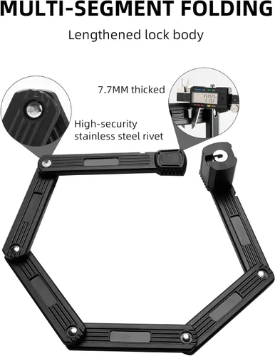 Vista 2 de ROCKBROS Cerradura de bicicleta plegable antirrobo,Diámetro negrita 0.3 in,Material ABS de alta resistencia,Cerradura de llave plegable portátil