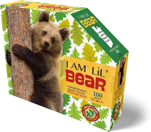 Vista 2 de Madd CAPP Puzzles I AM Lil' Bear - Rompecabezas de 100 piezas en forma de animal para niños y adultos, rompecabezas de piso de oso negro, regalo