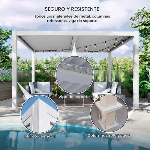 Vista 4 de Kozyard Pergola con listones para exteriores, 10 x 12 pies, refugio de Resistente a la intemperie, sistema de drenaje, techo con listones Blanco