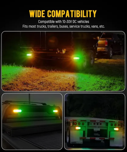 Vista 7 de Partsam 2 luces estroboscópicas ovaladas ámbar/verde de 6.5 pulgadas, 24 LED empotradas con patrones de flash cuádruple para remolque, luces