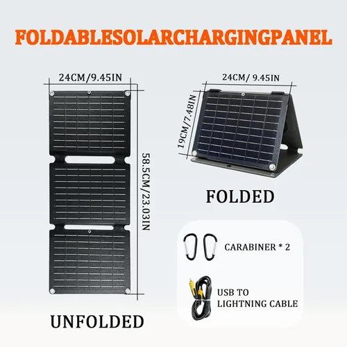 Vista 2 de Panel solar portátil de tres pliegues de 20 W, cargador solar monocristalino de 1.2 libras con salida USB-A, USB-C y 18 V CC, revestimiento ETFE