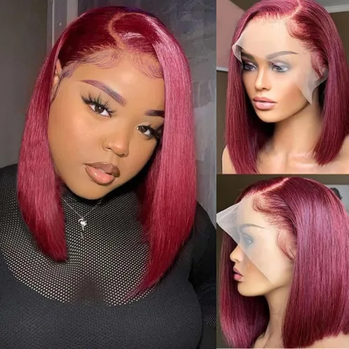 Vista 19 de Peluca Bob de encaje frontal de Superfect, cabello humano de 10 pulgadas, 13x4 ondas profundas rizadas, pelucas frontales transparentes