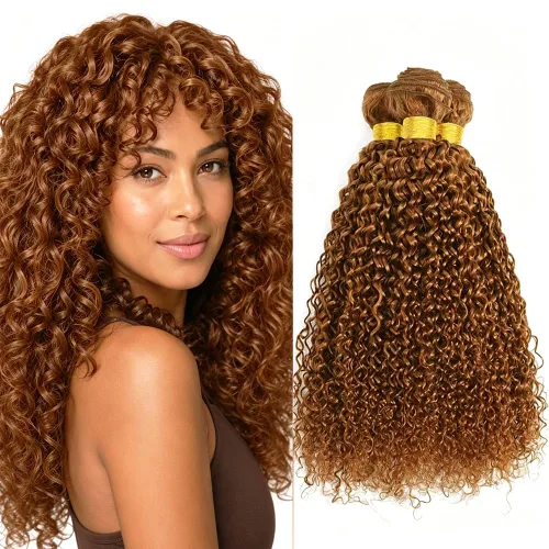 Vista 255 de P4613 Cabello humano rizado onda profunda marrón y paquetes mixtos 8 10 12 P4613 Ombre Marrón-Rubio-DP