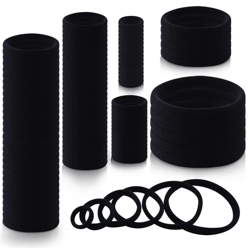 Vista 10 de 110 ligas negras para el cabello de varios estilos para mujeres, ligas elásticas para el cabello sin daños, soporte para cola de caballo