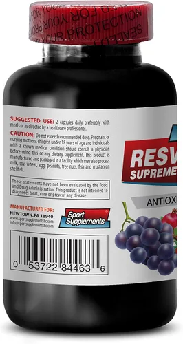 Vista 3 de Resveratrol Supreme 1200mg Máxima Fuerza Más 1200 Suplementos de Vino Tinto 1200, Suplemento de resveratrol Vino Tinto, Resveratrol antioxidante