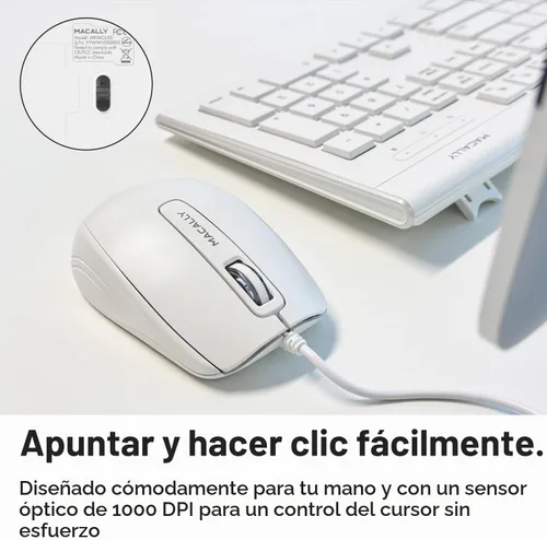 Vista 6 de Macally - Combo de teclado y mouse USB con cable de 104 teclas con teclas de acceso directo de Apple para Mac, iMac, MacBook y PC con Windows