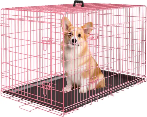Vista 10 de PayLessHere Jaula para Perros de 46 cm para Perros Pequeños, Jaula de Metal de Puerta Única Plegable para Viajes, Interior y Exterior, con Divisores