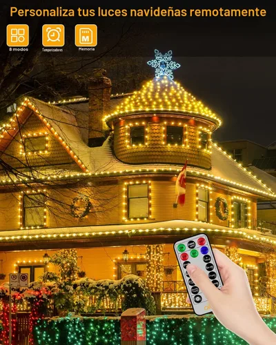 Vista 9 de Ollny Luces de Navidad de color blanco cálido, 600 LED de 197 pies, luces de árbol de Navidad IP67 impermeables, luces de hadas enchufables