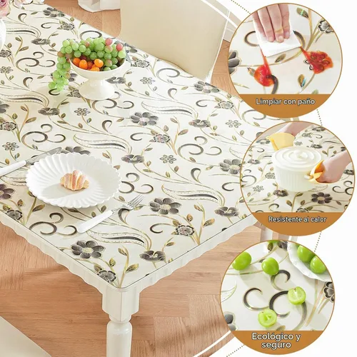 Vista 3 de LovePads Protector de mesa floral de 24 x 36 pulgadas, 1.5mm de grosor, cubierta de mesa de plástico impermeable, mantel de vinilo rectangular