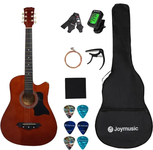 Vista 13 de Joymusic kit de guitarra acústica para principiantes de 38 pulgadas azul brillante, incluye estuche, correa con portapúas, afinador digital, juego