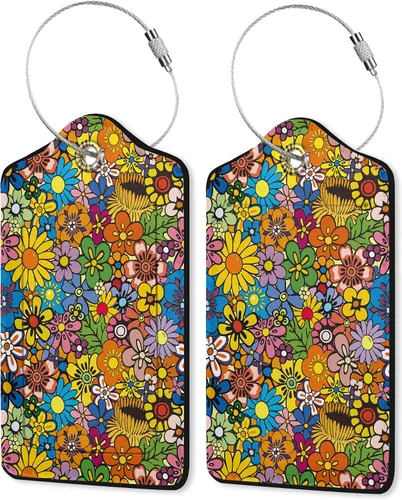 Vista 57 de Juego de 2 etiquetas de cuero para equipaje con diseño de mariposas y loto, cubierta de privacidad, etiqueta de maleta con lazo de acero inoxidable