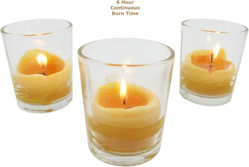 Vista 3 de Velas de cera de abejas, votivas de 10 horas (paquete de 6) 100% cera de abeja de EE. UU