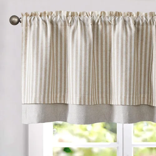 Vista 13 de jinchan Cenefa de Lino a Rayas para Ventanas de 16 Pulgadas Cortinas Opacas para Ventana Pequeña Estilo Granja Cenefa de Doble Capa para Sala
