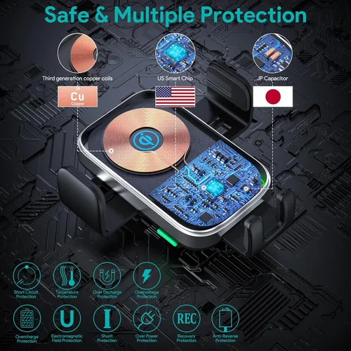Vista 7 de Cargador inalámbrico para automóvil, soporte de carga de 15W con sujeción automática, soporte de ventilación para carga de automóvil para iPhone 15
