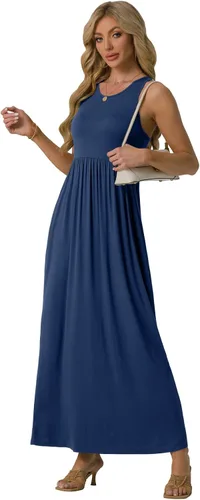 Vista 3 de GRECERELLE - Vestido largo sin mangas para mujer, con estampado floral y espalda cruzada, informal, con bolsillos