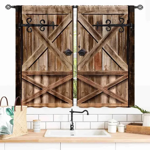 Vista 19 de Cortinas de puerta de granero, cortinas de madera rústica de granja, cabina de madera, tablón de madera, puerta de garaje de madera de granero