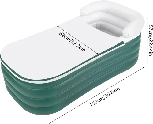 Vista 2 de Bañera inflable con bomba de aire eléctrica y soporte para tazas, bañera inflable portátil verde oscuro para interiores o exteriores, baño