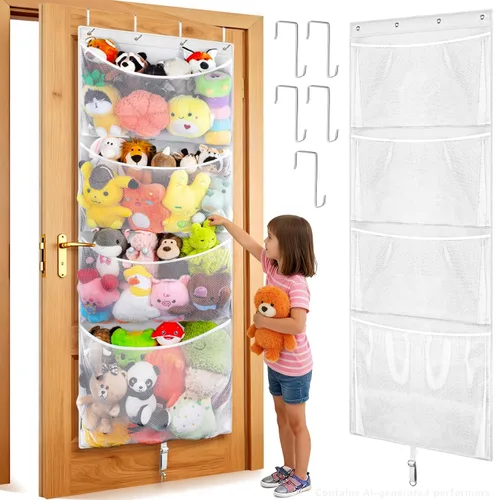 Vista 11 de Woodoulogy Almacenamiento de Animales de Peluche Colgante, Organizador Grande de Juguetes de Felpa Sobre la Puerta con Gancho de Metal, Soporte