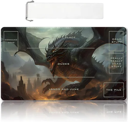 Vista 9 de DAUXID Tapete de Juego MTG Cosido Premium con Zonas y Respaldo de Goma Antideslizante, Tapete de Juego TCG para MTG y Otros Juegos de Cartas, Diseño