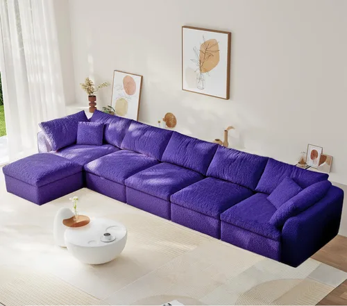 Vista 27 de Sofá modular de nube sin hueso de 108 pulgadas con asiento profundo para sala de estar, sofá en forma de L con otomana, tela de copo de nieve y Negro