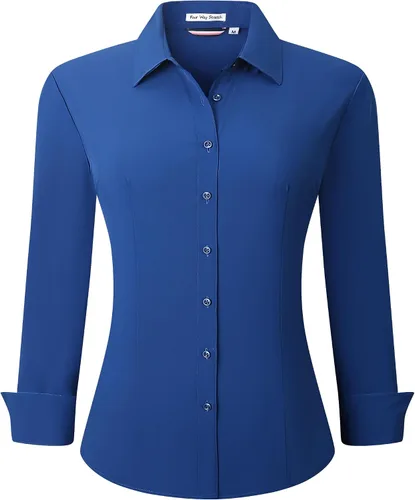Vista 18 de Esabel.C - Camisa de trabajo con botones de manga larga para mujer, elástica, corte regular