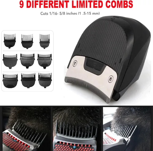 Vista 4 de Kit de corte de pelo de corte automático para hombres, kit de corte de pelo con 9 peines limitados, cortadora de pelo eléctrica inalámbrica