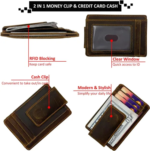 Vista 3 de Hopsooken broche para dinero cartera con bolsillo frontal cartera minimalista para hombre