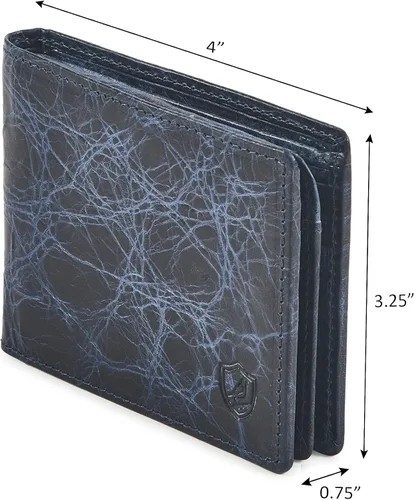 Vista 3 de Cochoa Cartera para hombre con bloqueo RFID de cuero real, plegable, elegante, 2 ventanas de identificación en caja de regalo