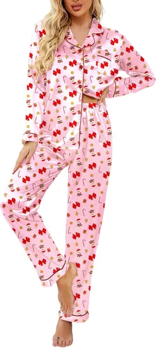 Vista 9 de Ekouaer - Conjunto de pijama de satén de seda clásico con botones para mujer, de manga larga Verde militar