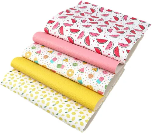 Vista 3 de Summer Fruits - Hoja de piel sintética de lichi, tela de cuero sintético surtido, 5 unidades de 8 x 13 pulgadas (7.9 in x 13.4 in) para hacer lazos