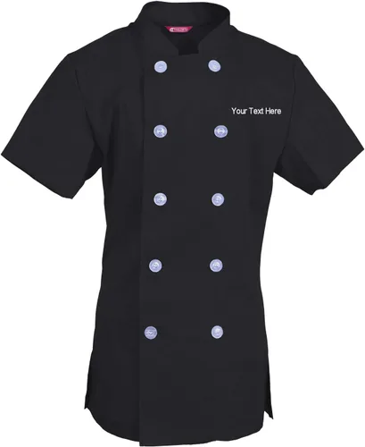 Vista 13 de Abrigo de chef bordado para mujer, camisa de chef de manga corta, abrigo de cocinero personalizado con tu texto Manzana Verde (Apple Green)