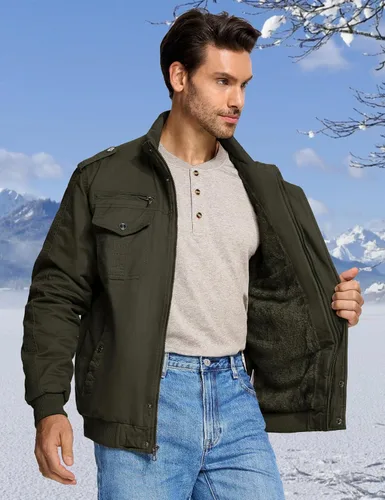 Vista 3 de CRYSULLY - Abrigo de invierno para hombre, estilo casual, con forro polar, bolsillos múltiples, estilo campo, con capucha extraíble