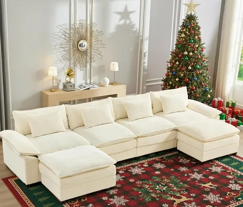 Vista 14 de Mjkone Sofá modular en forma de U de 118 pulgadas con otomana móvil, cómodo sofá modular de gran tamaño con cojín de doble capa, sofás de asiento