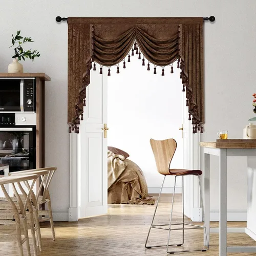 Vista 55 de ELKCA Cenefa de cortina de felpilla beige para ventana de sala de estar, cenefa de cascada para dormitorio, bolsillo para barra