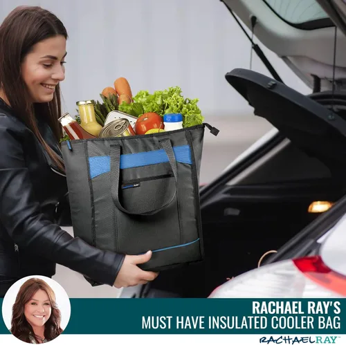Vista 2 de Rachael Ray Chillout Soft Cooler Bag, Large Reusable Insulated Grocery Bag with Zippered Top, Travel Tote for Hot or Cold Food, Grocery Tote Bag