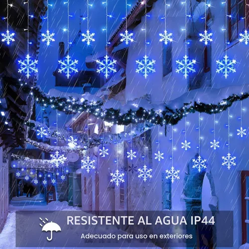 Vista 5 de suddus Luces de Carámbano de Copo de Nieve para Exteriores, 10.7 pies, 168 Luces LED de Cadena Navideñas Conectables Enchufables con 14 Tiras Azul