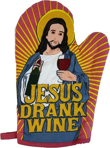 Vista 2 de Jesús bebió vino guante de horno divertido religión beber vino amante novedad guante de cocina divertido gráfico ropa de cocina religioso vino