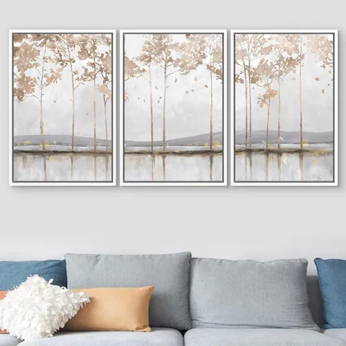 Vista 195 de SIGNFORD - Set de obras de arte en lienzo enmarcado para pared, ilustraciones abstractas de neblina del desierto en tonos neutros beige y marrón
