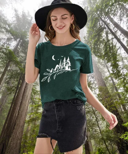 Vista 8 de Camisetas sin mangas de senderismo y montaña para mujer, divertidas camisetas de entrenamiento con gráficos de pino y amanecer, camisetas de verano